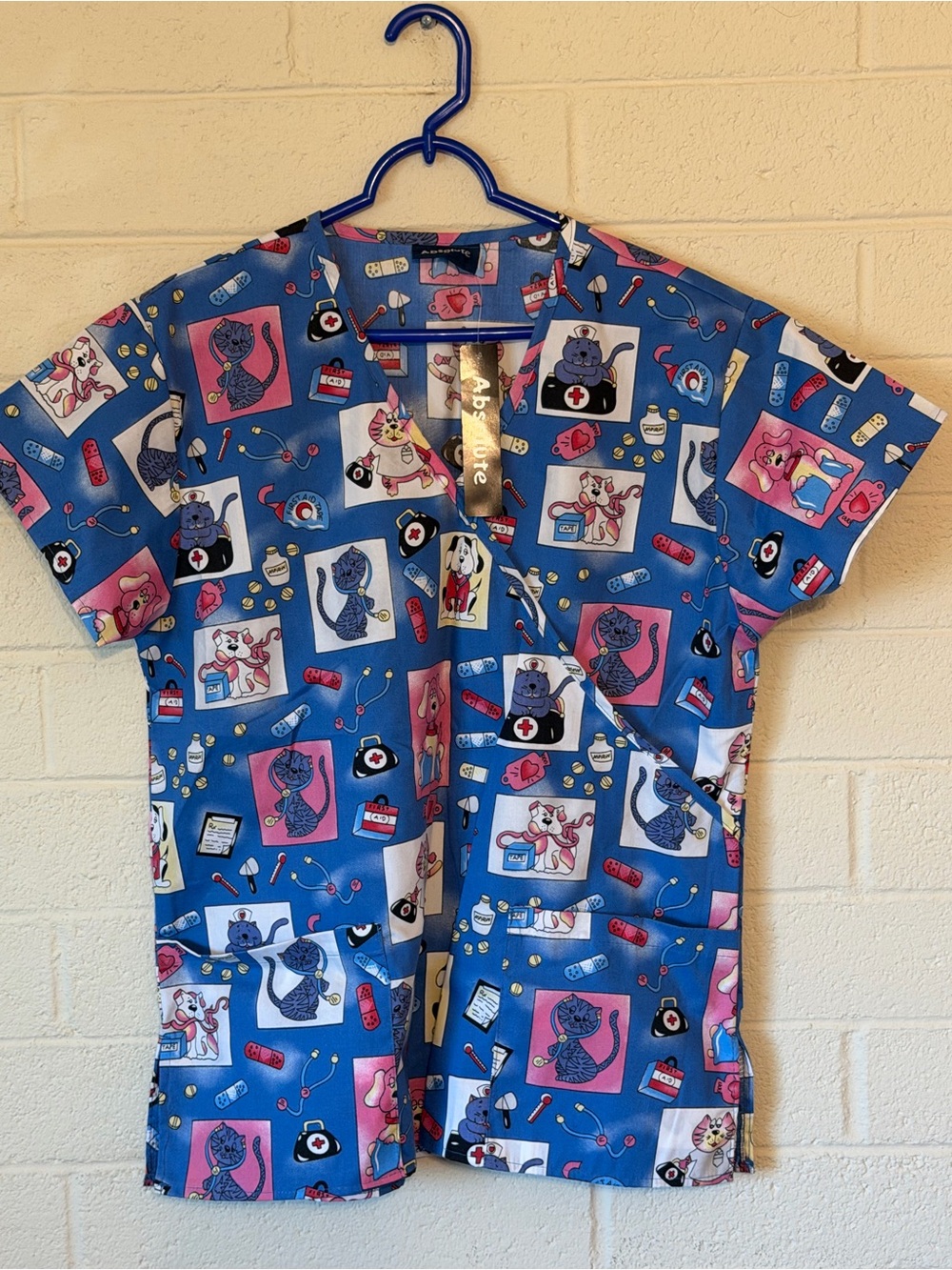 Blue Printed Women's Medical Scrub Top - Unbranded